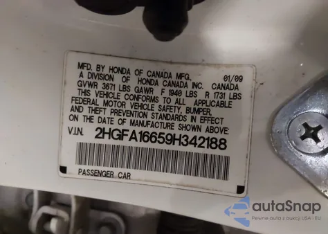 2009 Honda Civic Lx-S из США, поврежденный, VIN 2HGFA16659H342188